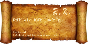 Rövid Kálmán névjegykártya